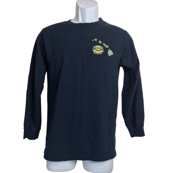 Kona Classic Big Wave Golden Ale Dual Graphic Print Long Sleeve Tee Sz S LS Navy - Picture 1 of 6